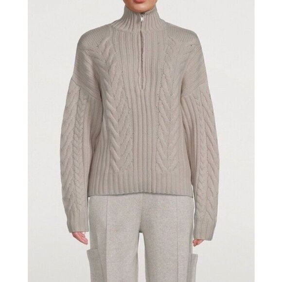 Naadam Womens Sweater Size M Wool  Cashmere Open Back Turtleneck Half-Zip - Picture 1 of 10